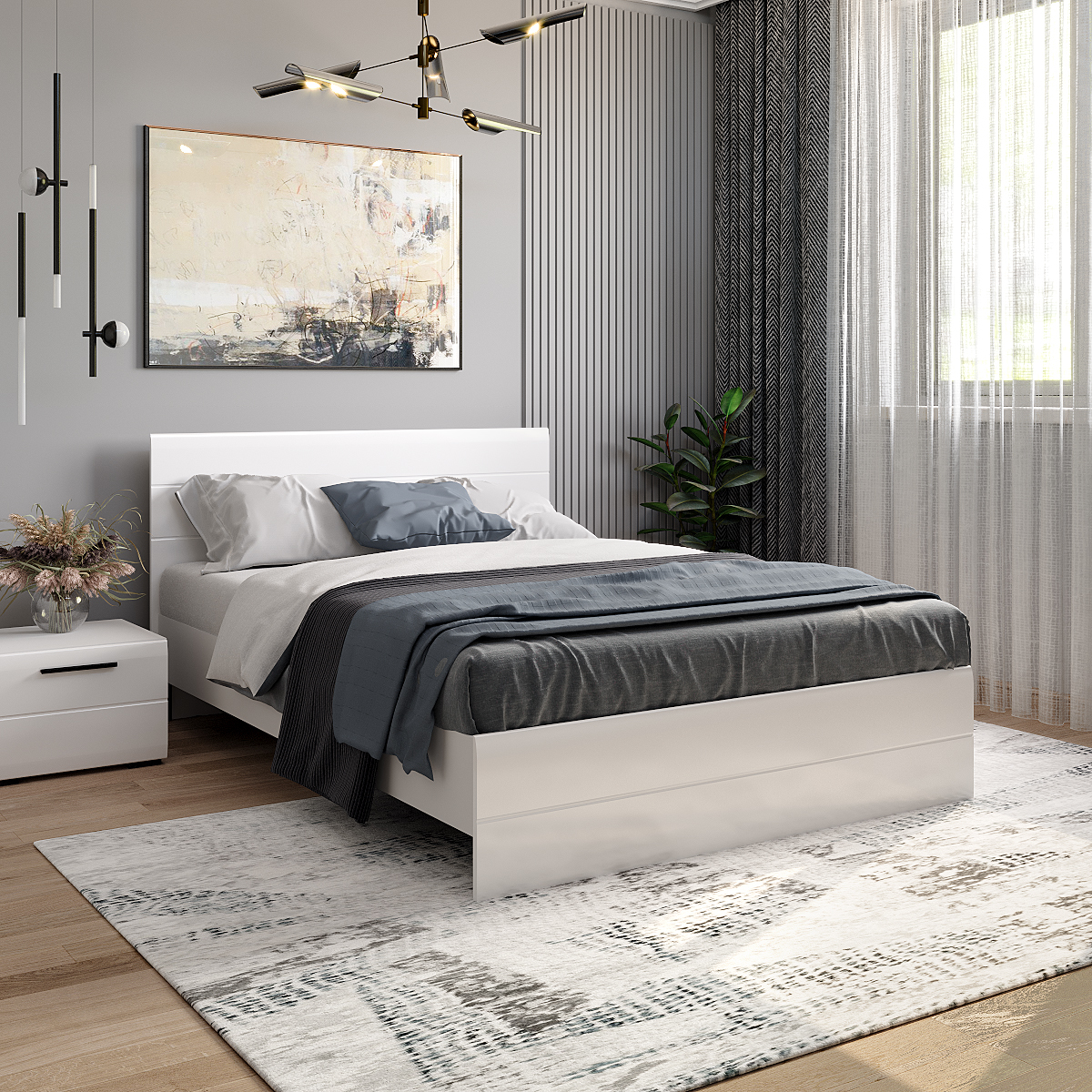 Кровать «ЛАЙТ» двуспальная с подъемным механизмом 1400 (цвет - Белый глянец)